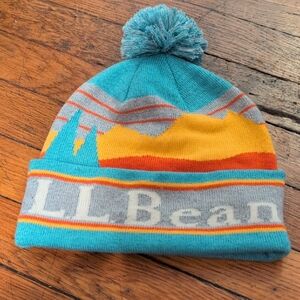 L.L. Bean Teal Mustard Mountain Pom-Pom Knit Beanie